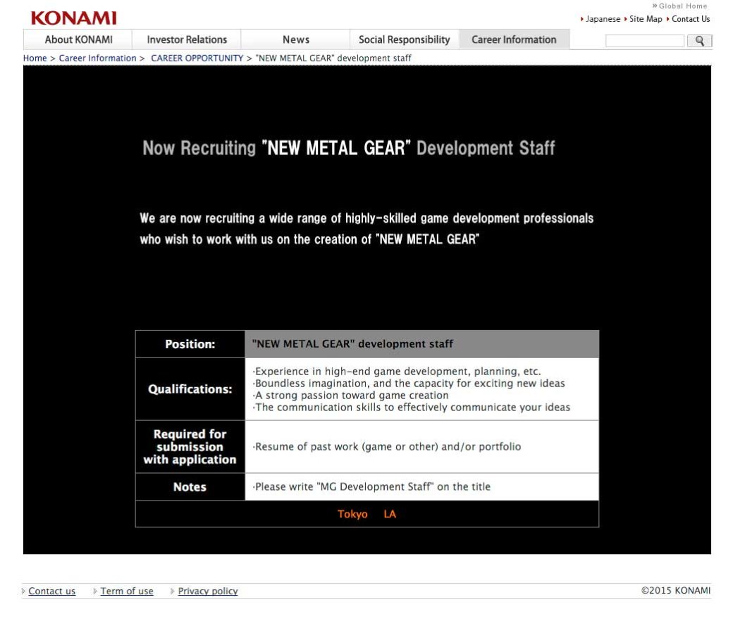 Konami ищет нового Кодзиму — по объявлению - Изображение 1 Konami ищет нового Кодзиму — по объявлению - Изображение 1